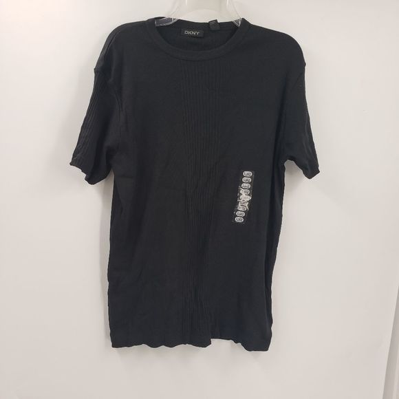 DKNY RIBBED CASUAL  BLACK T SHIRT MENS (XL) - Picture 1 of 5